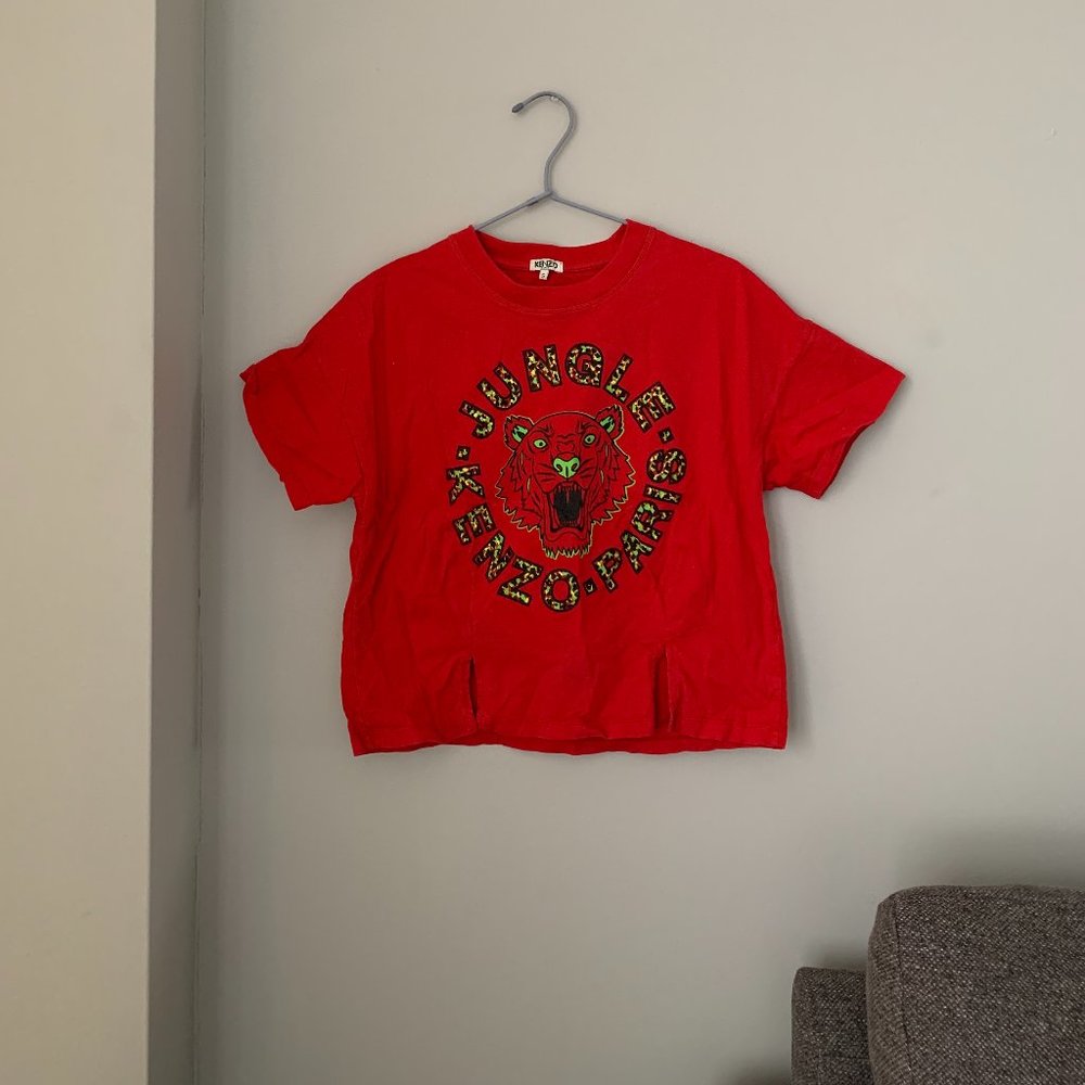Red Jungle Kenzo Paris Crop Tshirt Size S Glow in the Dark